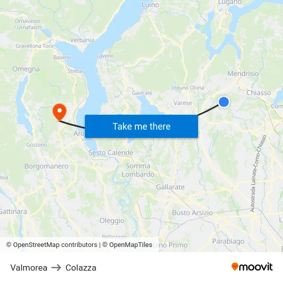 Valmorea to Colazza map