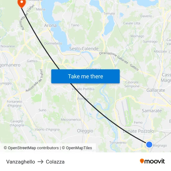 Vanzaghello to Colazza map