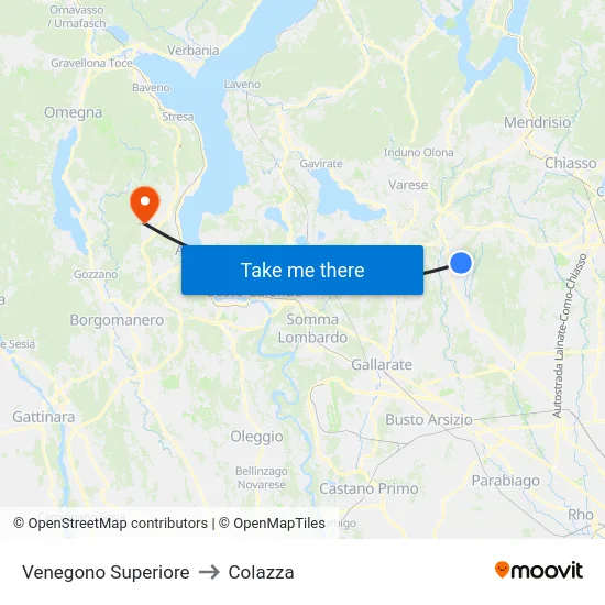 Venegono Superiore to Colazza map