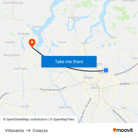 Villasanta to Colazza map
