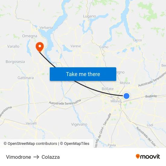 Vimodrone to Colazza map