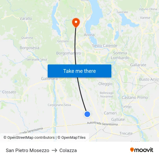 San Pietro Mosezzo to Colazza map