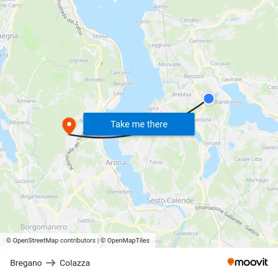 Bregano to Colazza map