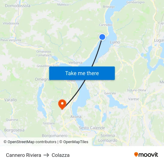 Cannero Riviera to Colazza map