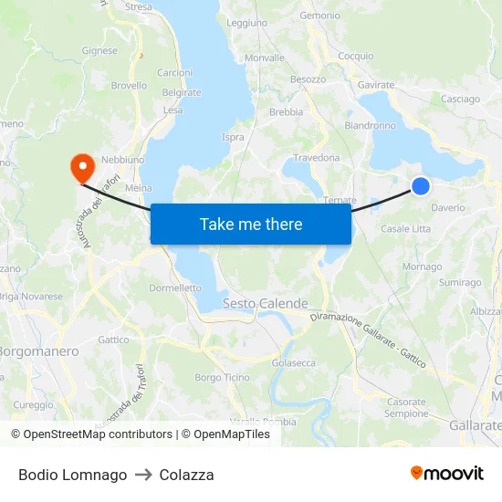 Bodio Lomnago to Colazza map