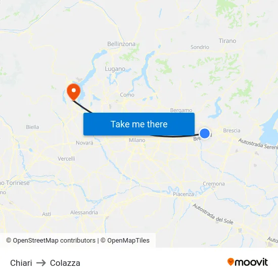 Chiari to Colazza map