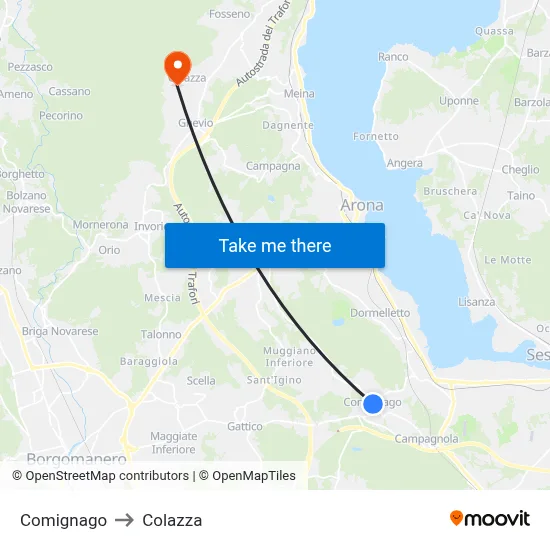 Comignago to Colazza map