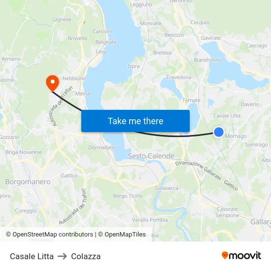 Casale Litta to Colazza map