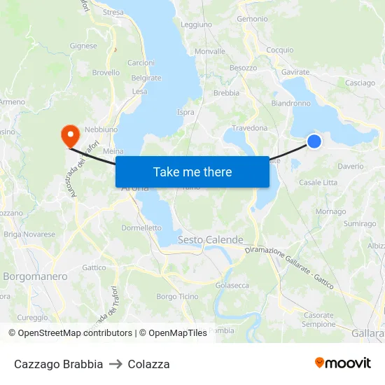 Cazzago Brabbia to Colazza map