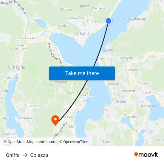 Ghiffa to Colazza map
