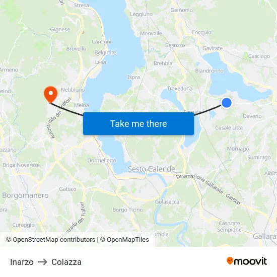 Inarzo to Colazza map