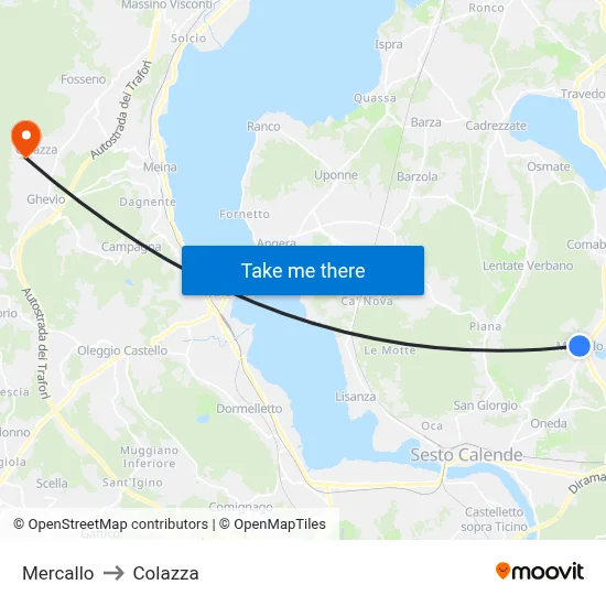 Mercallo to Colazza map