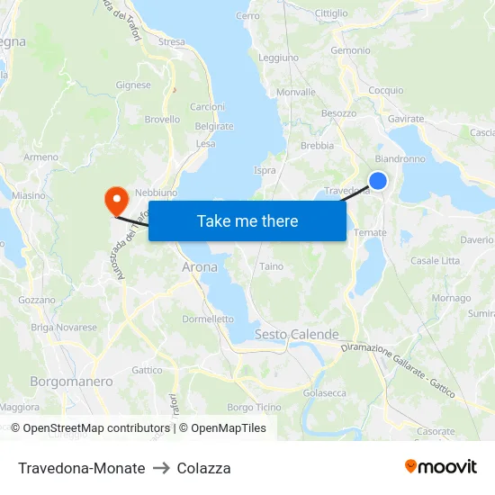 Travedona-Monate to Colazza map