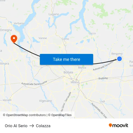 Orio Al Serio to Colazza map