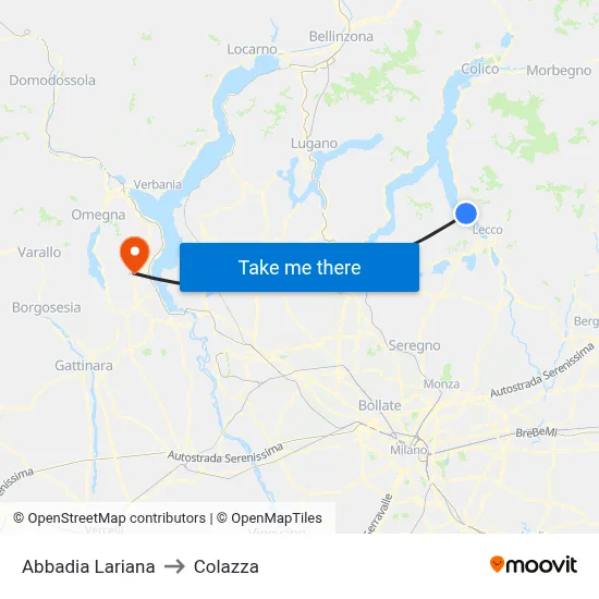Abbadia Lariana to Colazza map