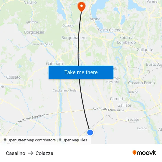 Casalino to Colazza map