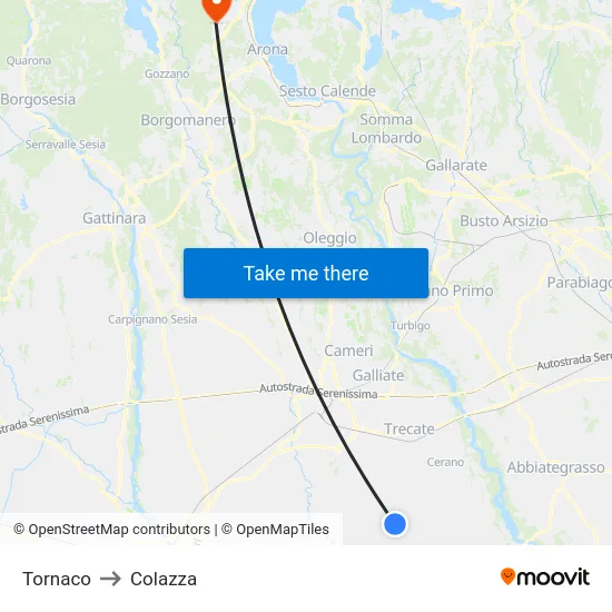 Tornaco to Colazza map