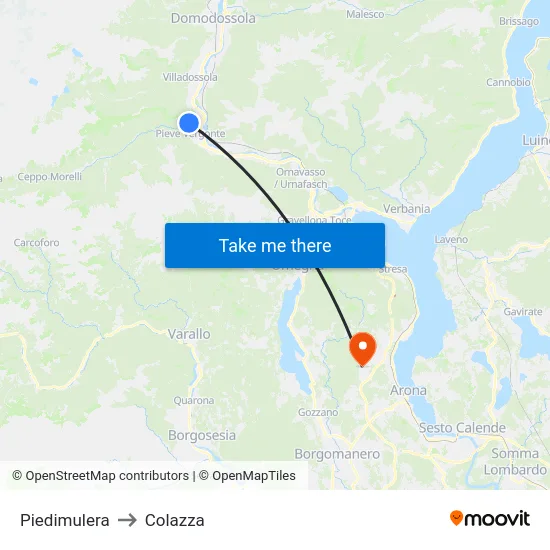 Piedimulera to Colazza map
