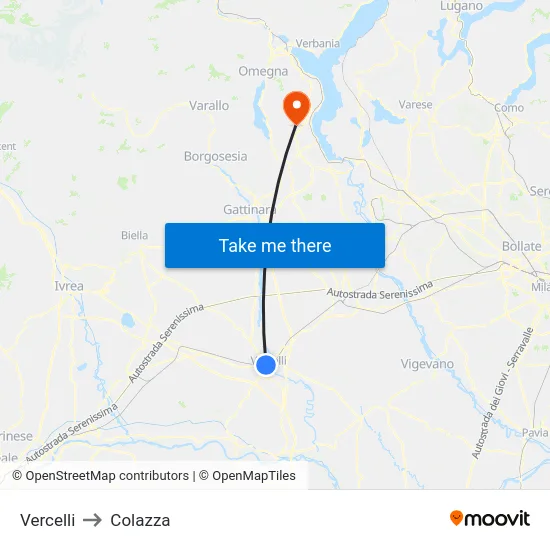 Vercelli to Colazza map