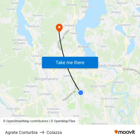 Agrate Conturbia to Colazza map