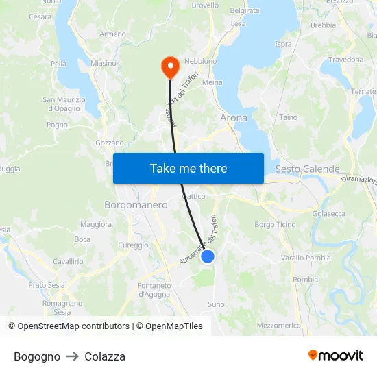 Bogogno to Colazza map
