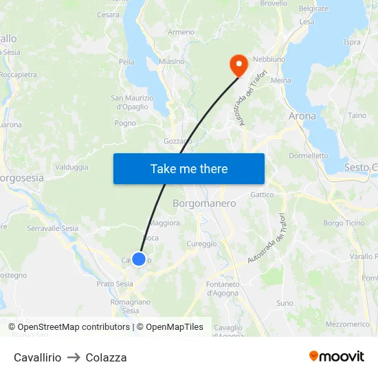 Cavallirio to Colazza map