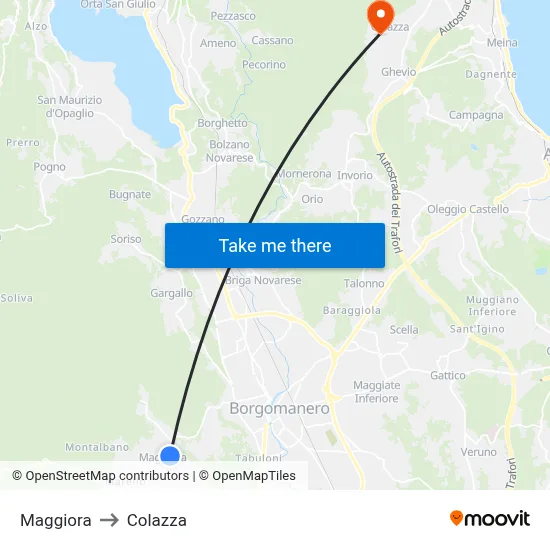 Maggiora to Colazza map