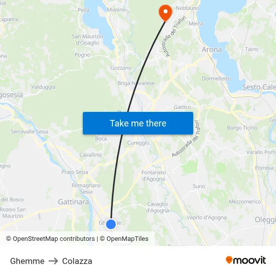 Ghemme to Colazza map