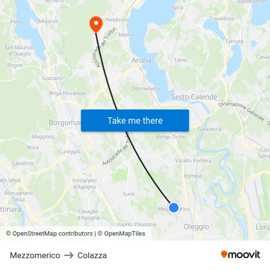 Mezzomerico to Colazza map
