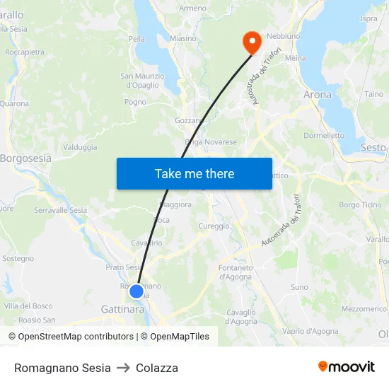 Romagnano Sesia to Colazza map