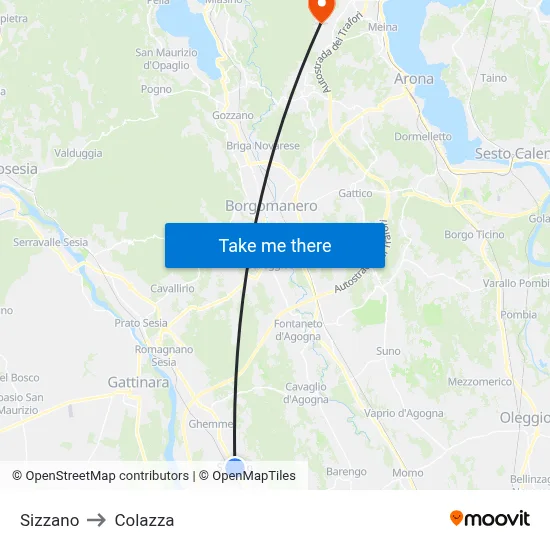 Sizzano to Colazza map