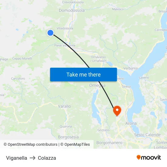Viganella to Colazza map