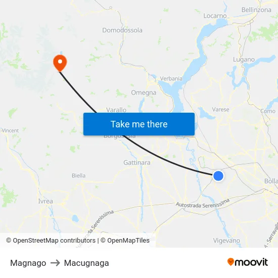 Magnago to Macugnaga map