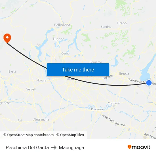 Peschiera Del Garda to Macugnaga map