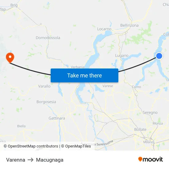 Varenna to Macugnaga map