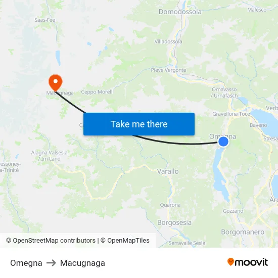 Omegna to Macugnaga map