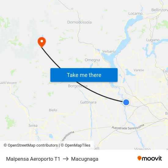 Malpensa Aeroporto T1 to Macugnaga map