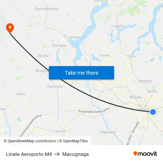 Linate Airport M4 to Macugnaga map