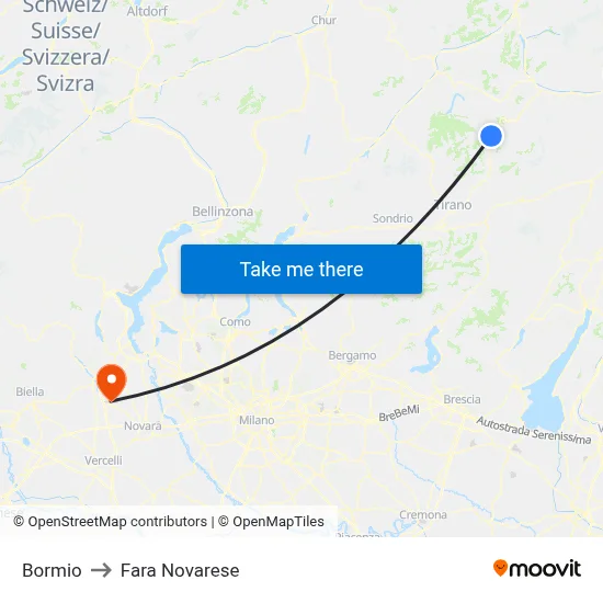 Bormio to Fara Novarese map