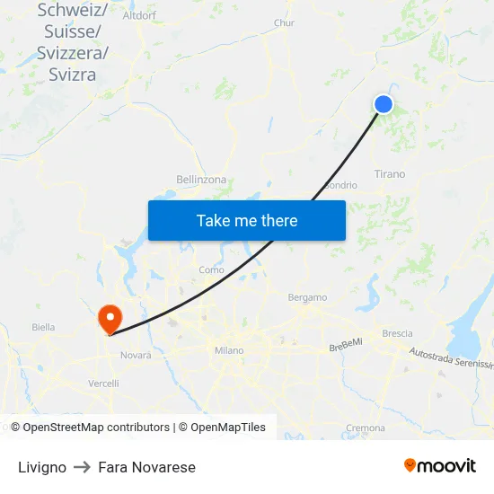 Livigno to Fara Novarese map
