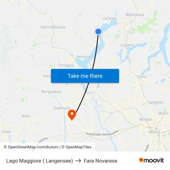 Lago Maggiore ( Langensee) to Fara Novarese map