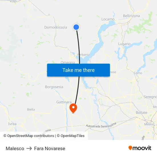 Malesco to Fara Novarese map