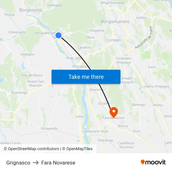 Grignasco to Fara Novarese map