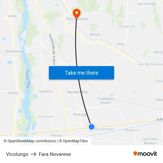 Vicolungo to Fara Novarese map