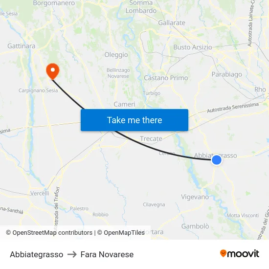 Abbiategrasso to Fara Novarese map
