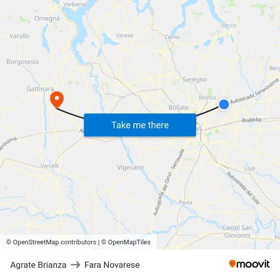 Agrate Brianza to Fara Novarese map