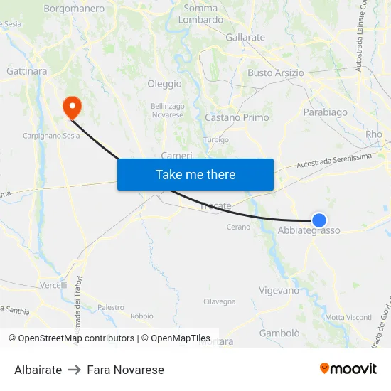 Albairate to Fara Novarese map
