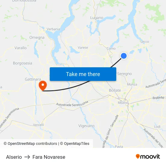 Alserio to Fara Novarese map