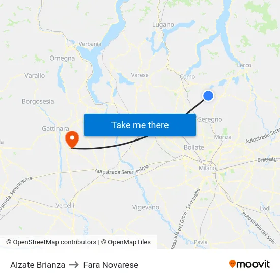 Alzate Brianza to Fara Novarese map