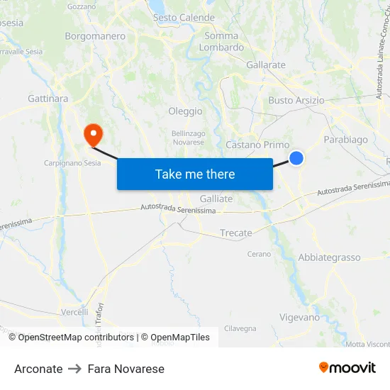 Arconate to Fara Novarese map
